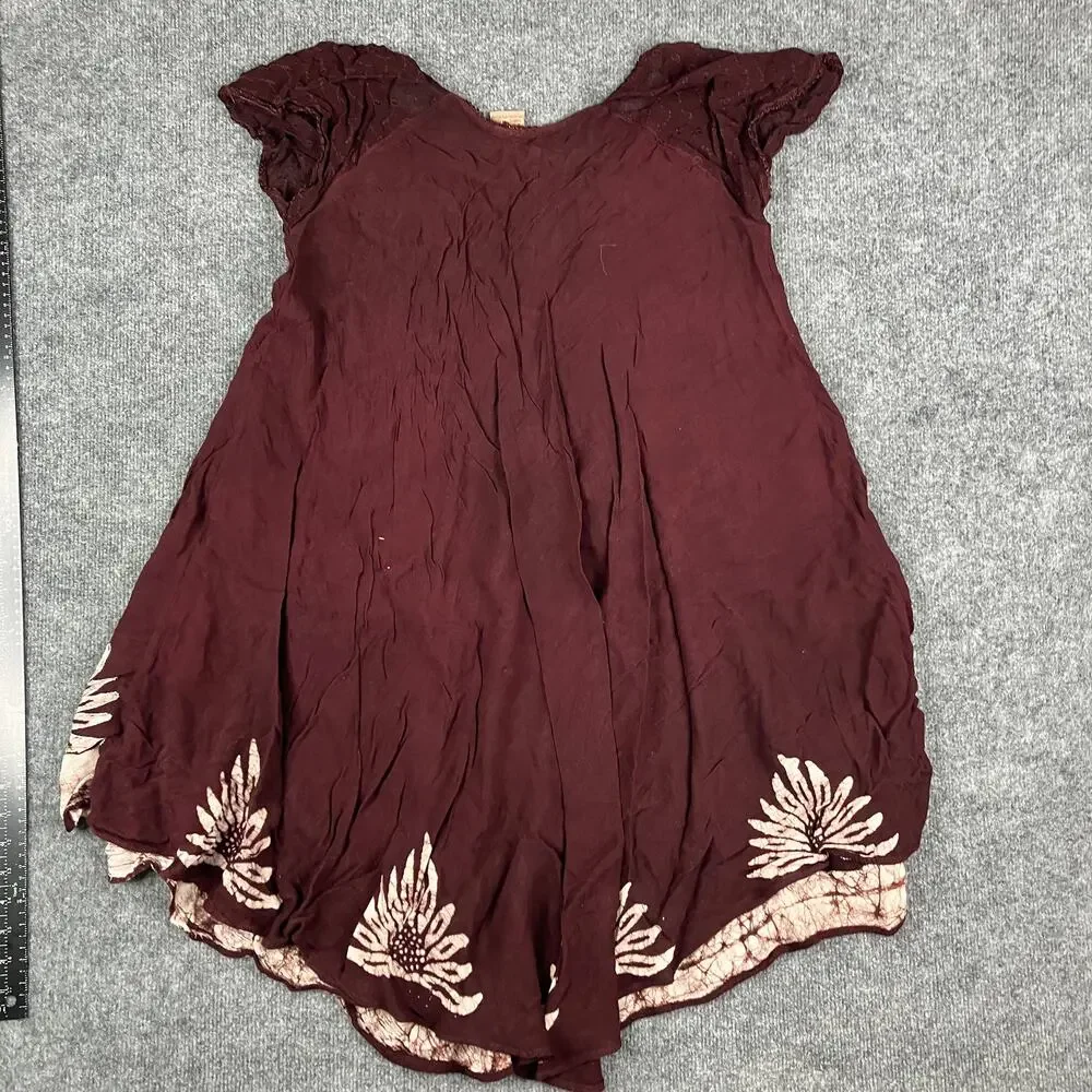Palak Dress Womens Size M Burgundy‎ Viscose Floral Boho Casual Midi Cap Sleeve